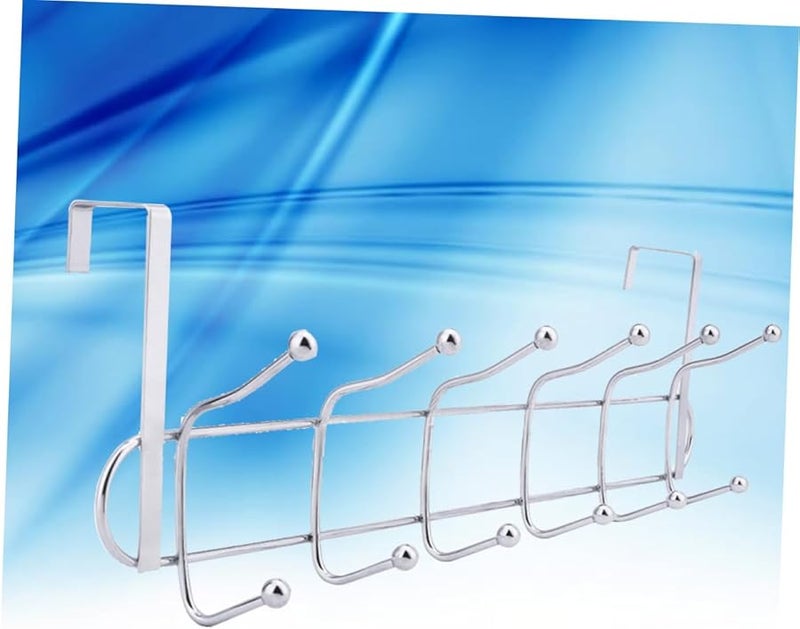 Stainless Steel Over The Door Hook Rack 6 Hooks No Drill Clothes Organizer For Home Kitchen - Image 4